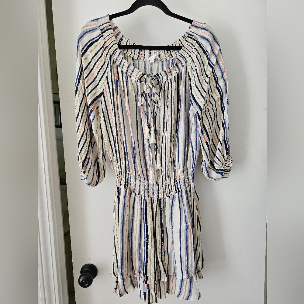 ASTR the Label Blouson Off The Shoulder Mini Dress Multi-stripe Size Medium